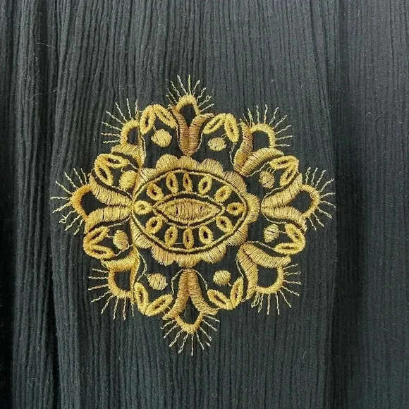 Vintage Greek Embroidered Boho Dress - Black & Gold Cotton Midi size M - Picture 7 of 10